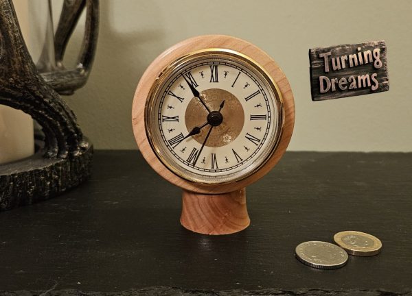 Cypress Wood Clock, white/gold face