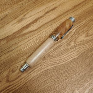 Unique handmade pen made from Maple Burl and Teak