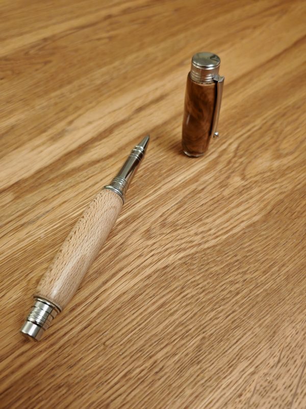 Unique handmade pen made from Maple Burl and Teak - Image 3